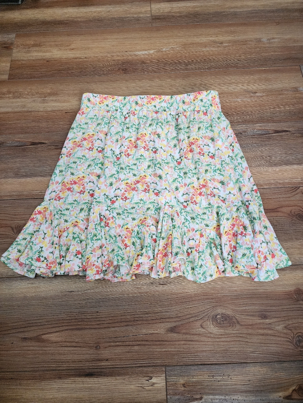 LOFT Floral Skirt Women's S Yellow Green Ruffle - Picture 7 of 7